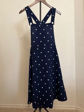 Navy Polka Dot Overall Dress